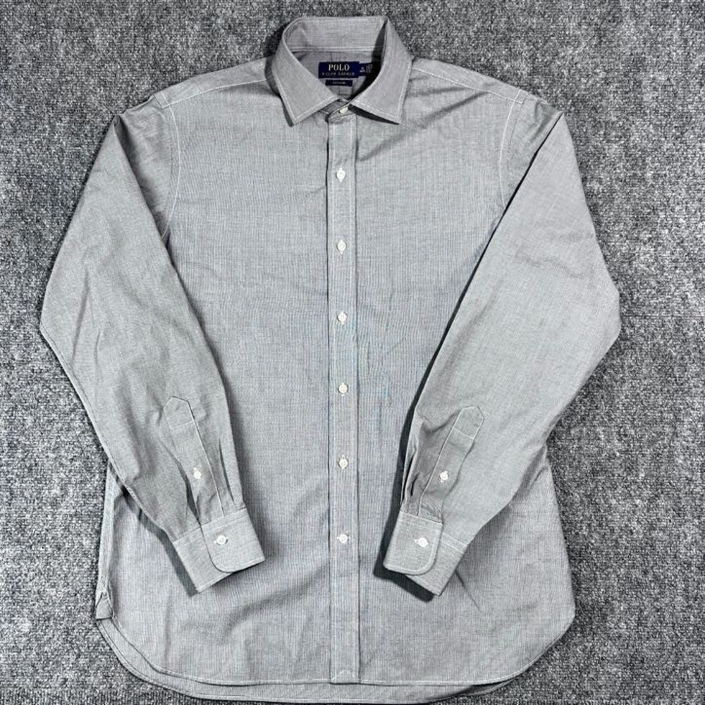 Polo Ralph Lauren Button Down Mens 16 34/35 Grey Micro Gingham Easy Care Shirt